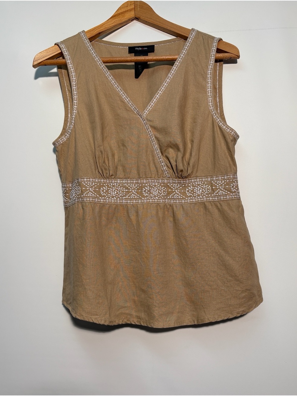Style & Co. LinenTan Embroidered V-Neck Sleeveless Tank